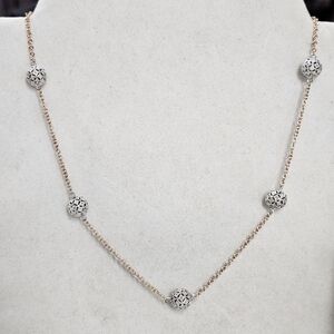 925 Rose Silver and Steel Necklace with Beads and Cubic Zirconia Crystals